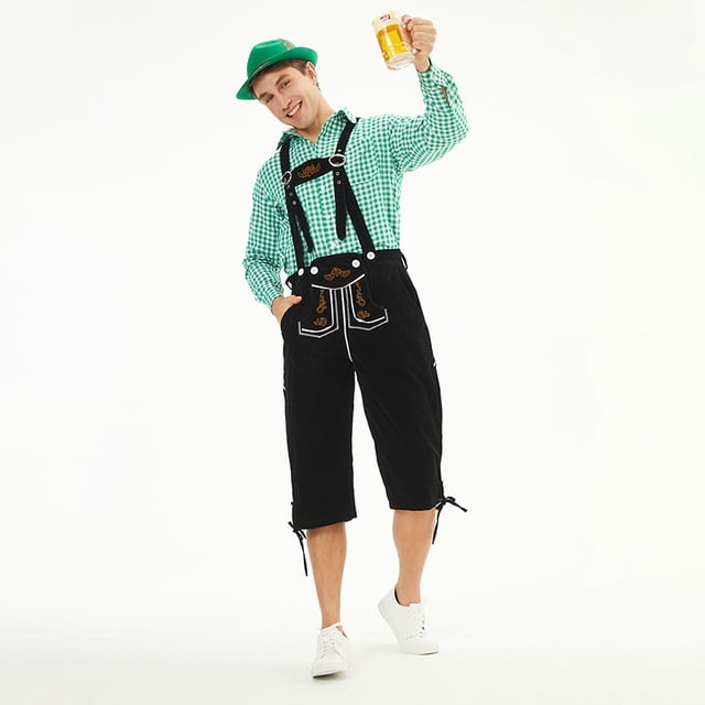 Munich Oktoberfest Clothing Men's Plaid Shirt Overalls Suit Stage Performance Clothing