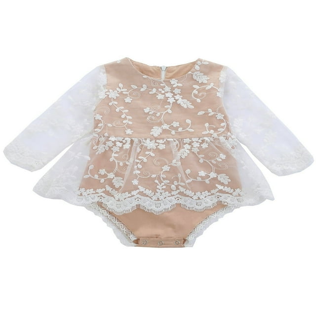 Newborn Baby Girl Clothes Floral Jumpsuit Romper Playsuit Backless Ruffle Sunsuit Outfits Khaki 6-12 Months