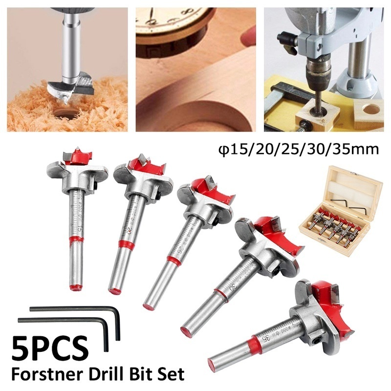 5PCS Auger Drill Bit Wood Cutter Hex Wrench Woodworking Hole Saw Power Tools