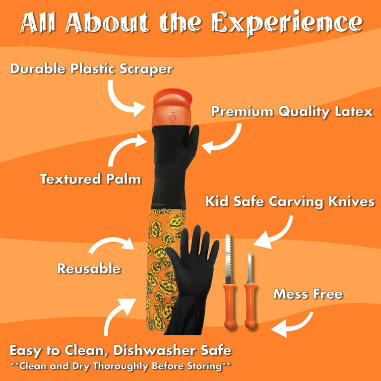 Halloween Moments Pumpkin Glove Scraper Cleaning & Carving Kit - adult