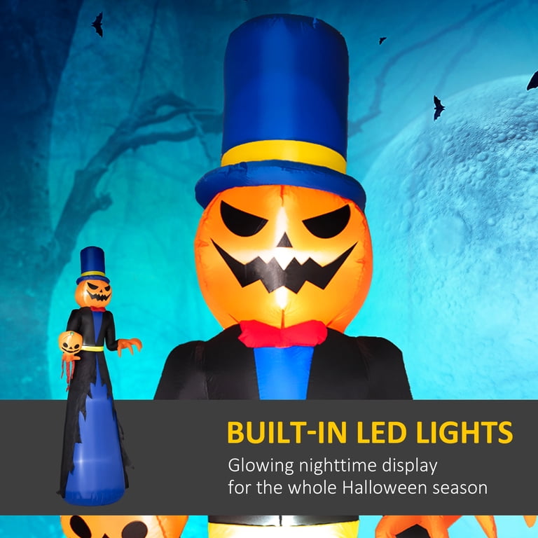 HOMCOM 240 Cm Aufblasbar Kürbisgeist, Halloween Horror Deko Mit LED Beleuchtung, Halloween Dekoration, Wasserdichte Luftfigur, Polyester, Fuer Indoor, Outdoor 4911331658
