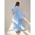 thumbnail image 4 of Blue Womens Off-Shoulder Flare Sleeve Ruffle Peplum Waist Maxi Dress, 4 of 8