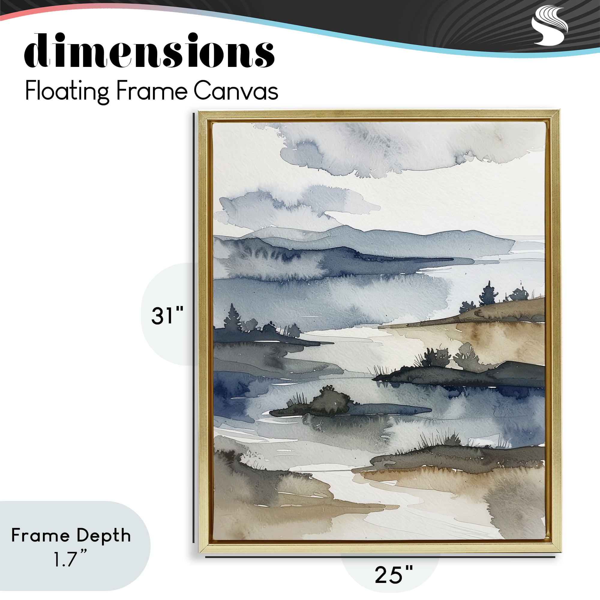 Stupell Industries The Flow Of Water Gold Framed Floater Canvas Wall Art, design by Alonza Saunders