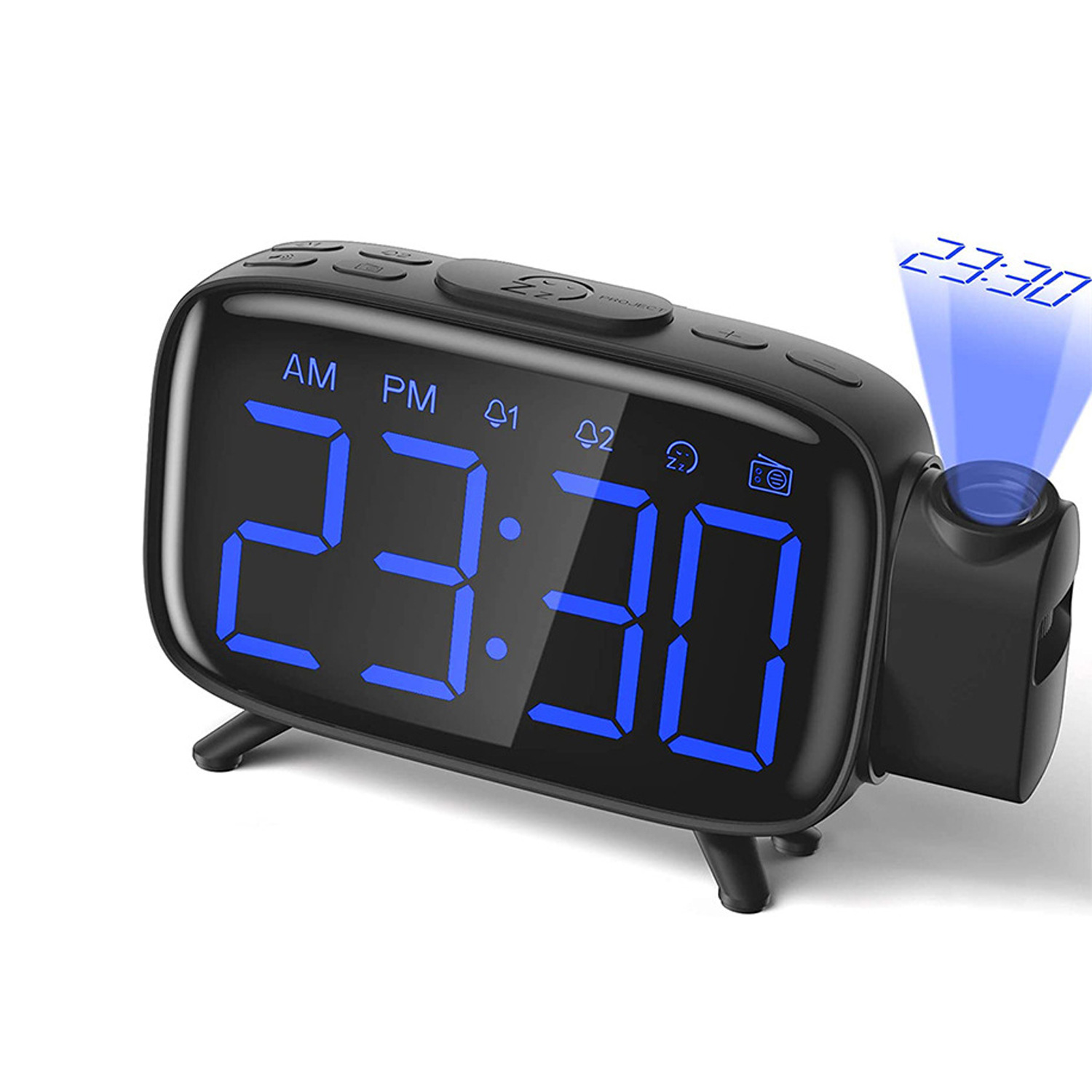 JLSJ Projection Alarm Clock Radio Digital Alarm Clock with 3 Brightness Levels with 180