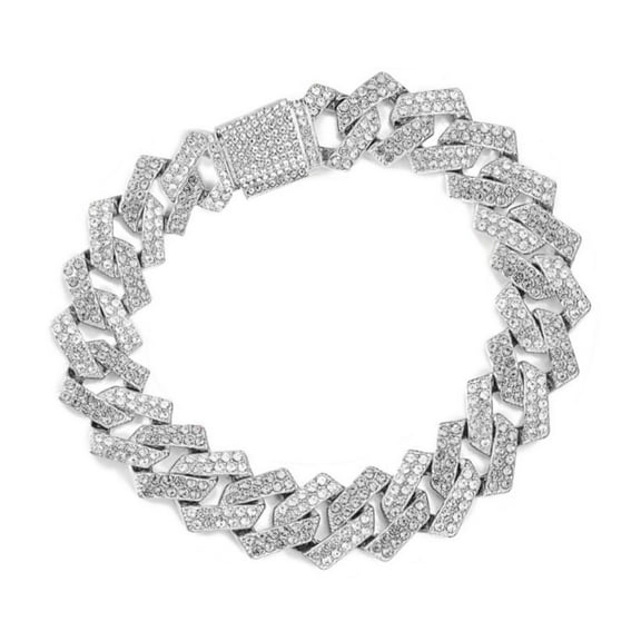 Celvieroot Round Lab Created Diamond 12MM Width Men's Cuban Chain Bracelet In 14k Gold Over Sterling Silver