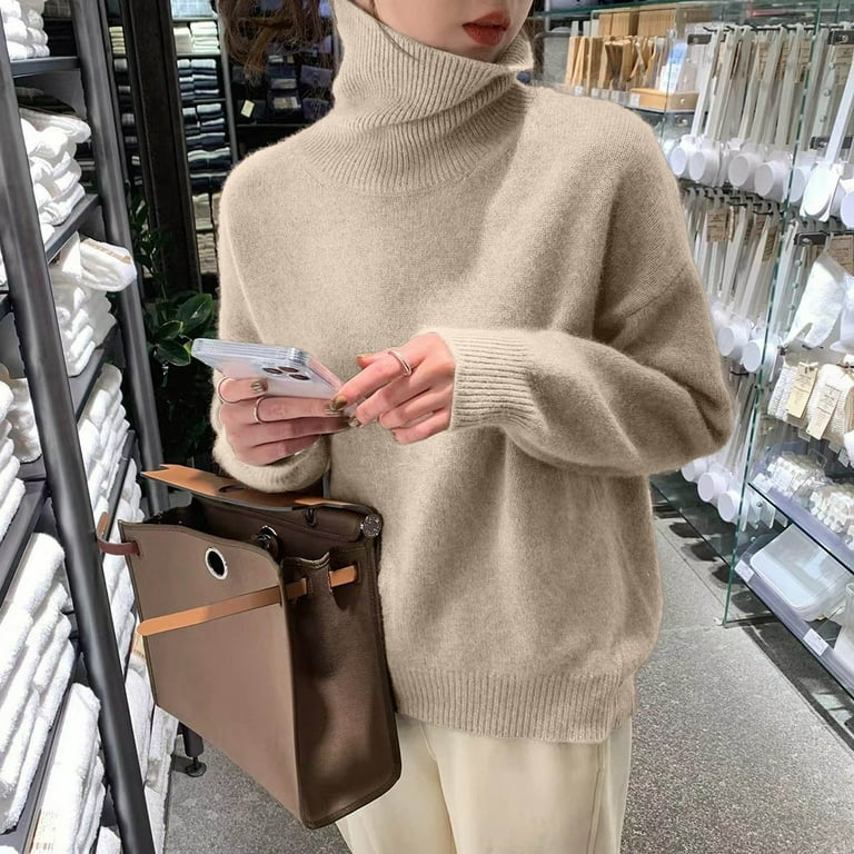 Huesdet Women Long Sleeve Turtleneck Knit Sweater Asymmetric Huesdet Women Long Sleeve Turtleneck Knit Sweater Asymmetric