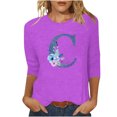thumbnail image 1 of Yuyuzo Vêtements de Mode Automne pour Femmes T-Shirts Graphiques à Manches 3/4 Col Rond Ajusté Tunique Violet, 1 of 4