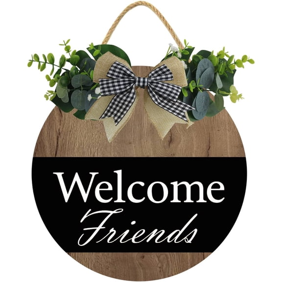 Eveokoki 12" Welcome Friends Sign for Front Door Decorations for All Seasons Round Wooden Front Porch Decor Hanging Housewarming Gift for Farmhuose Home Outdoor Indoor