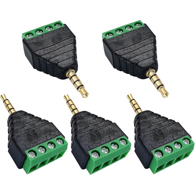 Terminal de tornillo de 3,5 mm de 4 polos, conector macho de audio TRRS estéreo de 3,5 mm (1/8) a conector hembra de 4 pines AV, convertidor sin soldadura de balun para auriculares de doble