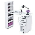 thumbnail image 5 of Advwin Manicure Table Nail Desk for Nail Tech with Wrist Cushion, Lockable Wheels, Electric Downdraft Vent, Storage Cabinet & Shelves, White, 5 of 10