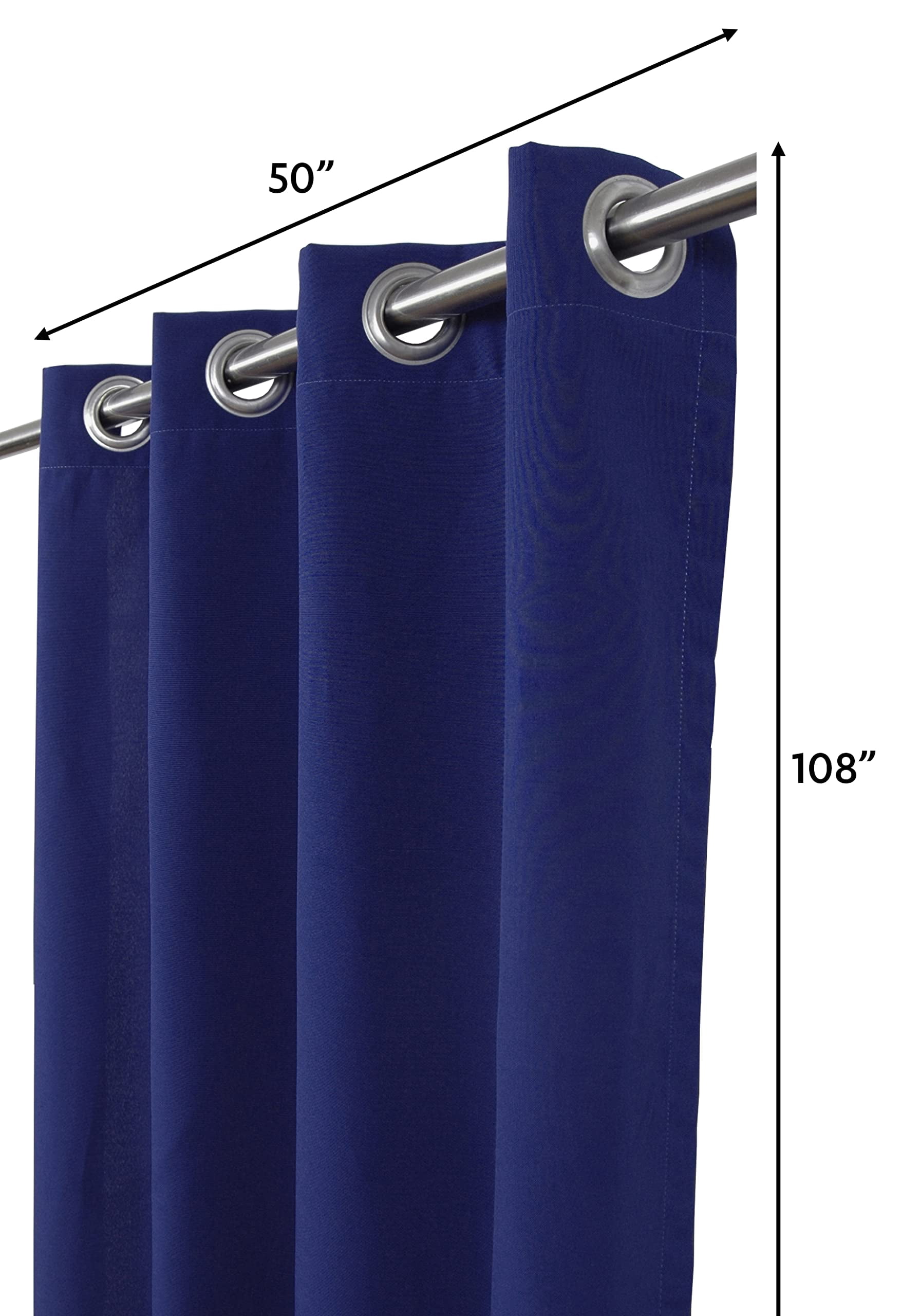 Sweet Summer Living Outdoor/Indoor Sunbrella Curtain 108 inch x 50 inch with 8 Stainless Steel Grommets Canvas True Blue