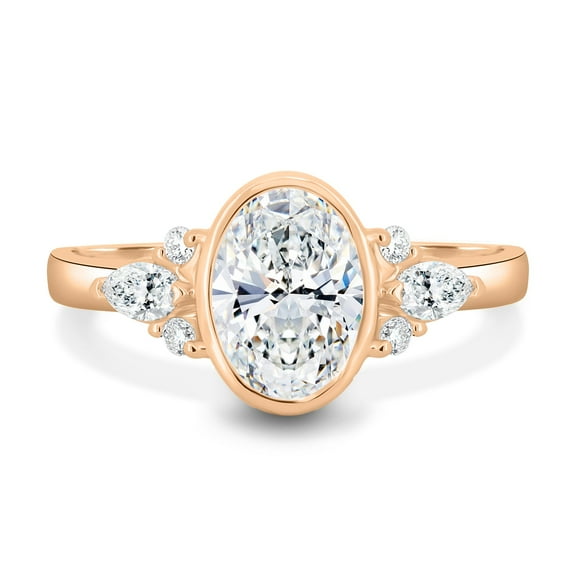 ESTE ORIGIN 2Ct Oval Solitaire Moissanite Engagement Ring with Side Marquise Stone 18K Rose Gold Floating Bezel Set Ring for her, available in US 7.5.