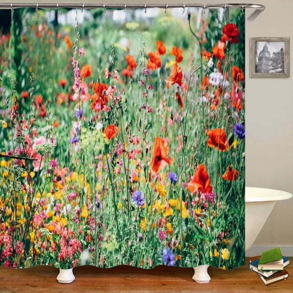Shower Curtain Colorful Fresh Flowers Floral 3D Printing Waterproof Shower Curtains Polyester Home Decoration Curtain With