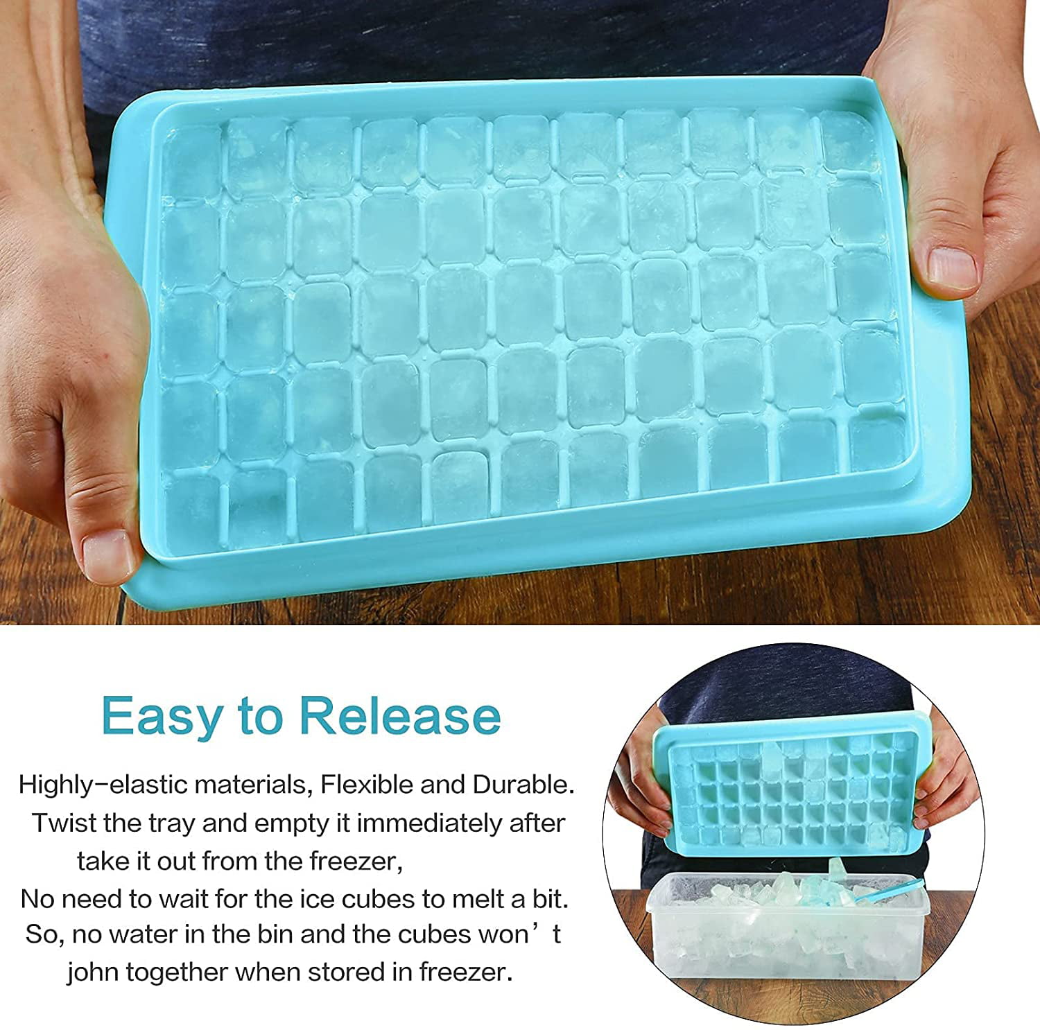 PHINOX Ice Cube Tray With Lid and Bin, 3 Pack Plastic Ice Cube Tray Molds,  96(4 * 8 * 3) pcs Ice Trays for freezer, Chilling Drinks, Whiskey 