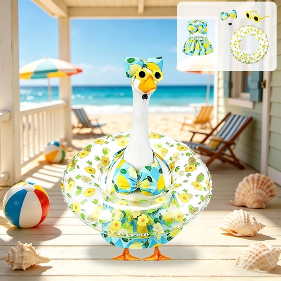 Summer Pool Party Duck Outfit Set, Beach Bikini Swimsuit & Sunglasses Porch Goose Costume Decor for Outdoor Garden Lawn Yard