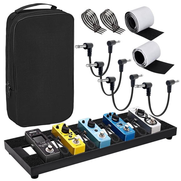 GOGHOST Medium Guitar Pedal Board, 20x8x1.2", Aluminum Alloy Black Effects Pedal Board with 4 Pcs 6 Inch Guitar Pedal Cable, Carr