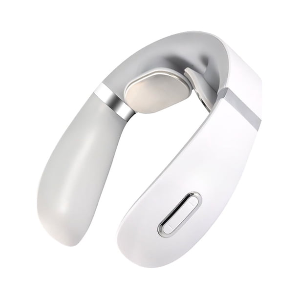 Masajeador de cuello de pulso con terapia de puntos eléctricos, compresa caliente portátil para hombros y cervicales, color blanco