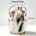 thumbnail image 5 of Extra Large 360° Rotating Makeup Brush Organizer with Dome Dustproof Lid, Diamond Embossed Clear Cosmetic Storage for Brushes Lipsticks Eyebrow Pencils, Gold Footed Vanity Countertop Holder, 5 of 5