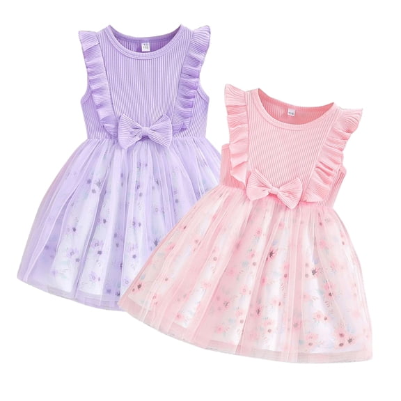 Bellafa Girls Tulle Dresses Princess Flutter Sleeve Bowknot Tutu Dresses for Toddler Girl 1-7 Years