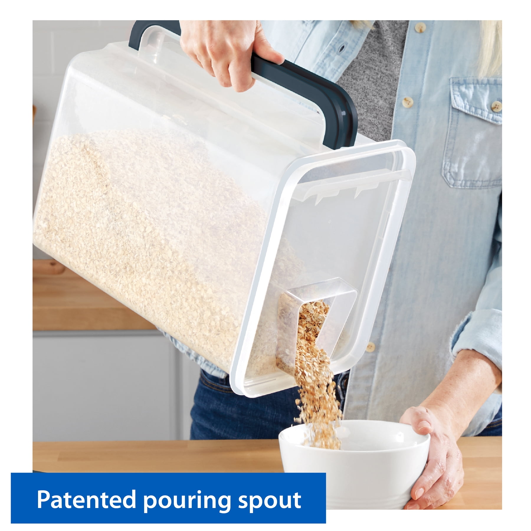 Mainstays Bulk Food Storage Dispensers, 2 Pack, 46 Cup Capacity Each, Clear with Gray Lids