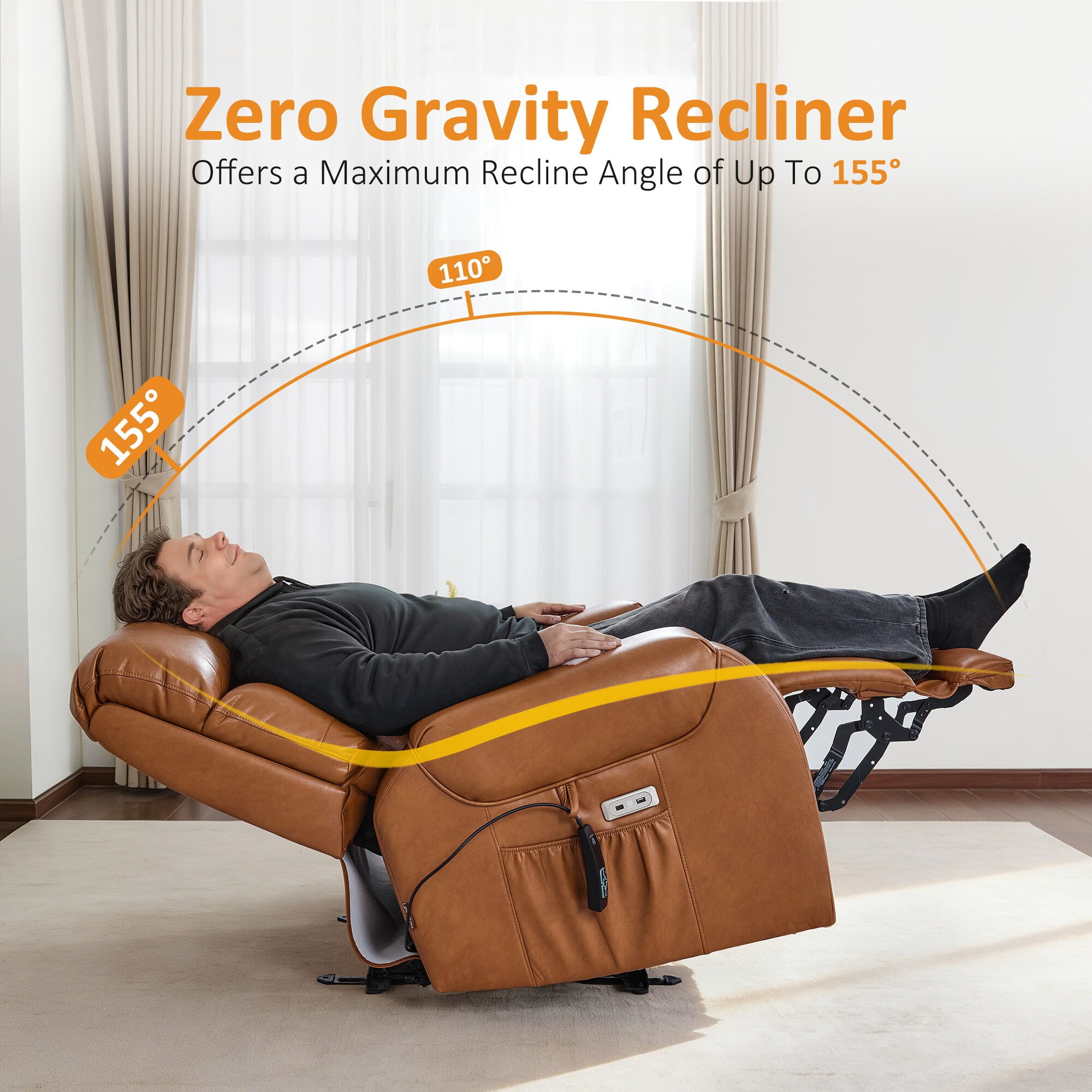 MCombo 27‘’ Extra Wide Oversized Power Recliner Chair for Big Tall Adults, Faux Leather, Orange