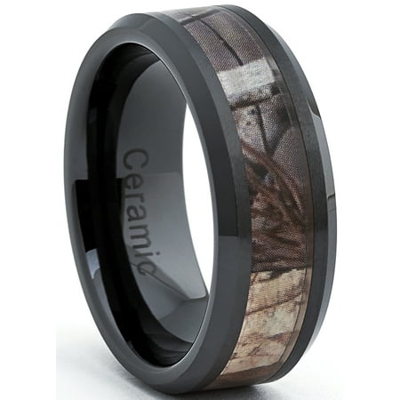 8 Mm Ceramic Ring - Black Ceramic Men's Hunting Camo Ring, Comfort Fit Band, 8mm Sizes 5 to 15