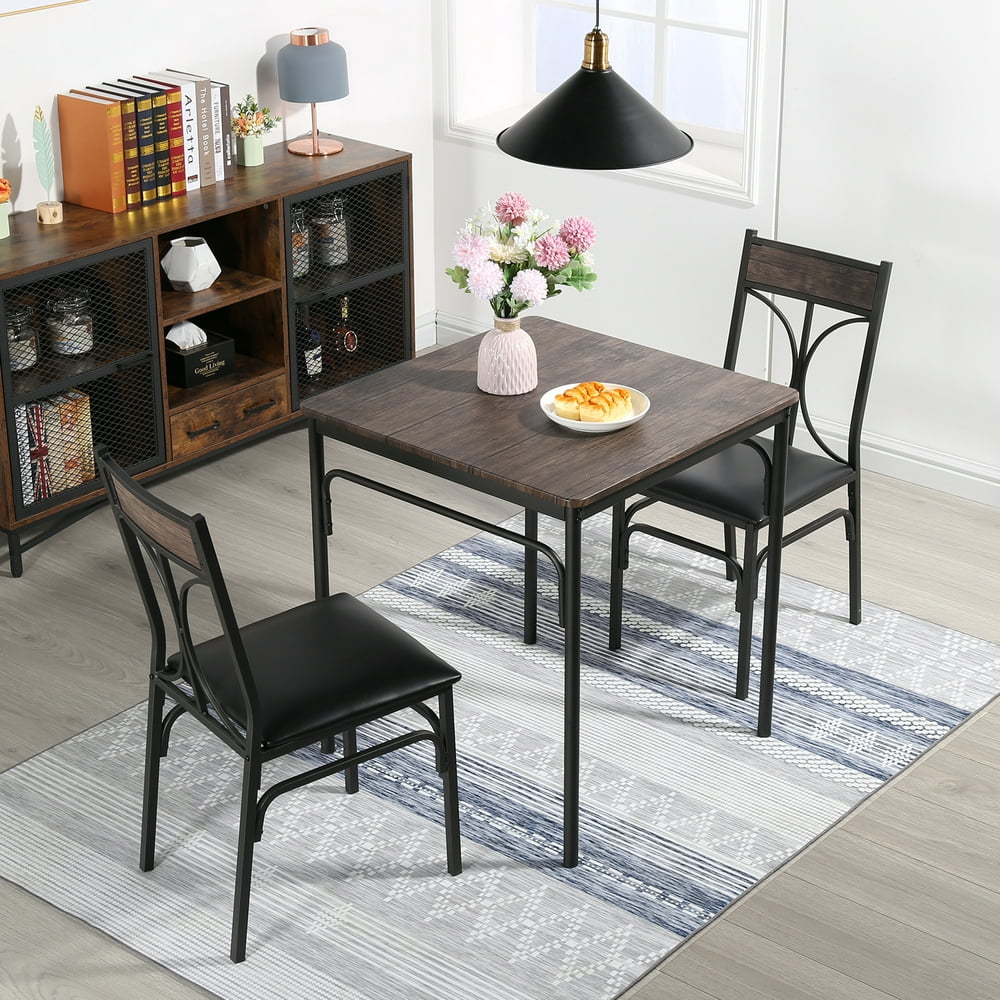 Vecelo 3 Piece Dining Set Kitchen Bistro Table With Chairs Rustic
