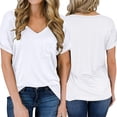thumbnail image 3 of Baywell Women's V-Neck Short Sleeve Tees Solid Color T Shirts Blouses Tops with Pocket, White, M, 3 of 5