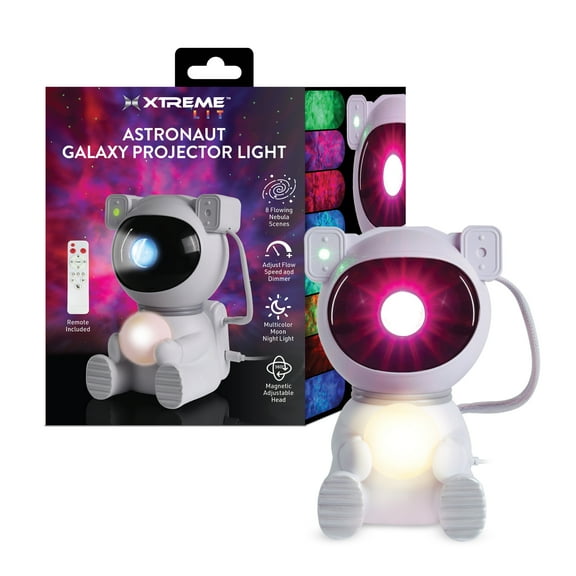 Xtreme Lit Astronaut Galaxy Projector Light with Remote Control – 8 Flowing Nebula Scenes, Adjustable Brightness & 360° Rotating Magnetic Head, Multicolor Moon Night Light, USB Powered