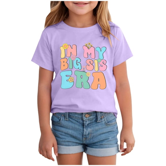 CFXNMZGR Cute Shirts Girls Girls Shirts Printed Short Sleeve Graphic T Shirts (Purple,5-6 Years)