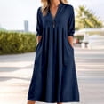 thumbnail image 2 of GJSYRH Dresses for Women Cotton Linen 2026 V Neck Elegant 3/4 Sleeves Maxi Sundress Fashion Casual Beach Vacation Clothes Navy XL, 2 of 4