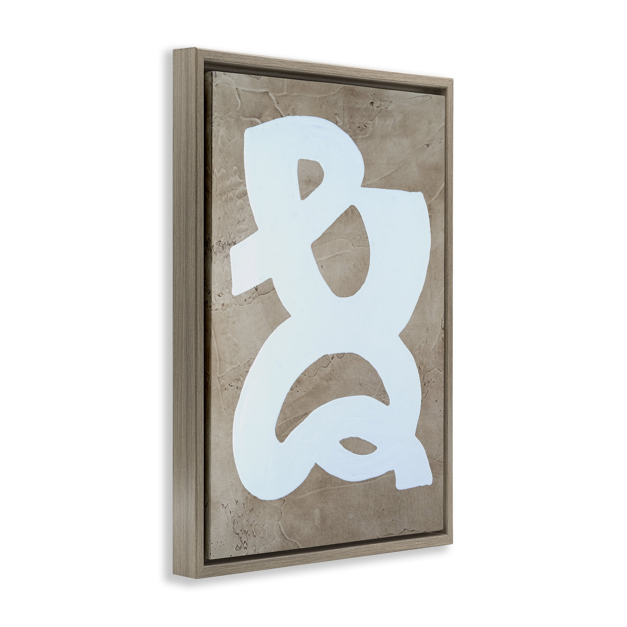 Stupell Industries Curving Form over Beige Abstract Painting Brown Floater Framed Canvas Art Print Wall Art, 21 x 31