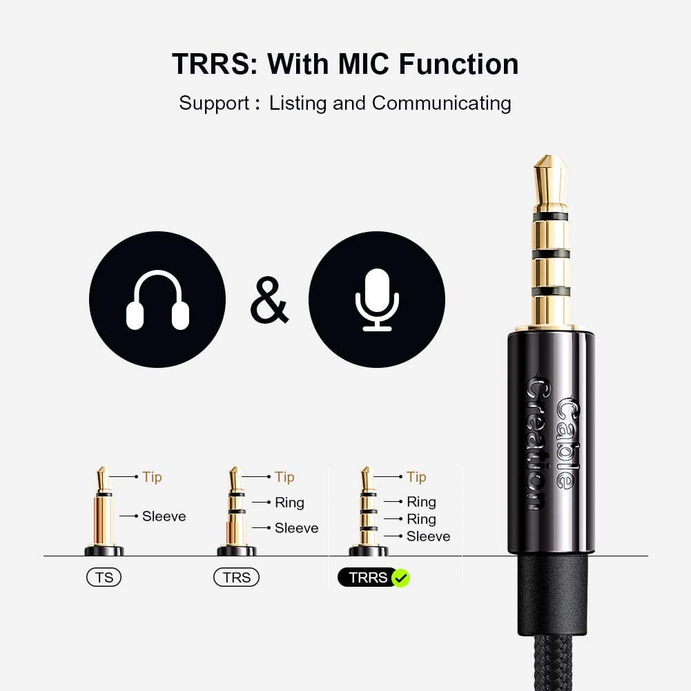 TRRS Cable,CableCreation 3FT Right Angle 3.5MM Male to Male Audio Stereo HiFi Cable with Silver-Plating Copper Core Compatible with Car iPhones,Tablet,Sony Beats Black Echo Dot 