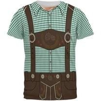 Oktoberfest Lederhosen Costume German Brown Suspenders All Over Mens T Shirt Green 2XL