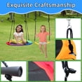 thumbnail image 3 of 5 in 1 Metal Swing Set, Heavy Duty A-Frame Swing Set with 1 Saucer Swing and 1 Belt Swing, Outdoor Playset with Climbing Ladder, Climbing Net and Basketball Hoop, Multicolor, 3 of 9