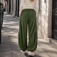 thumbnail image 4 of Women's Boho Corduroy Balloon Harem Pants Corduroy Pants Women Slouchy Straight Leg Trousers with Pockets Casual Wear Fall Fashion Drawstring Pants Army Green XL, 4 of 6