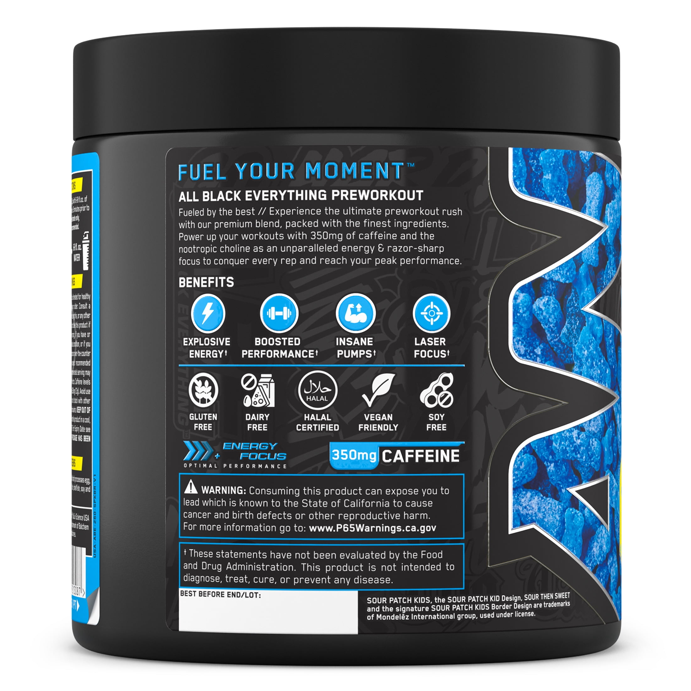 ABE Caffeine Pre Workout Powder, Sour Patch Kids Blue Raspberry Flavor, 20 Servings
