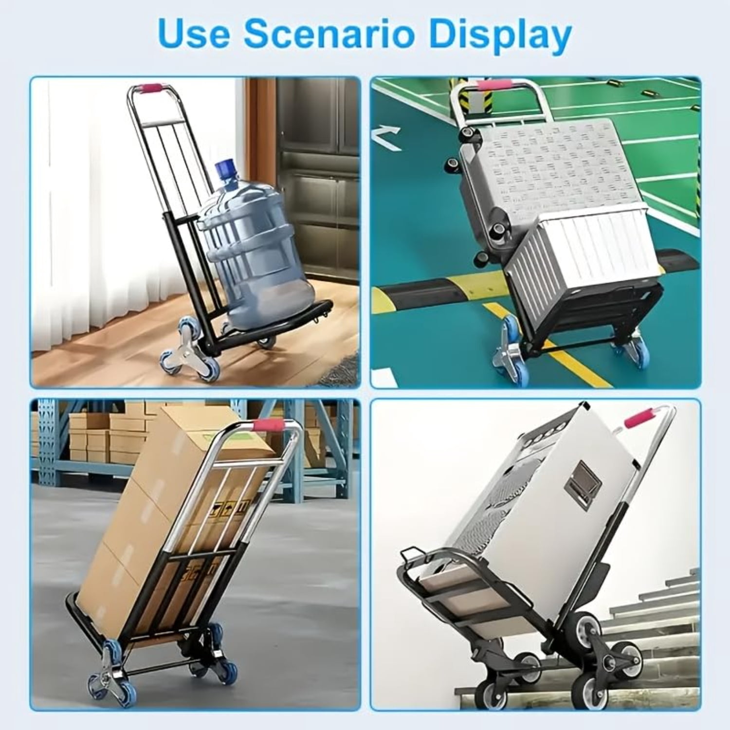 Heavy Duty Folding Hand Truck with Stair Climbing Wheels, 330 lbs Capacity, Portable Dolly Cart with All-Terrain Tires & 3 Tie-Down Straps for Moving, Luggage, Shopping, Office