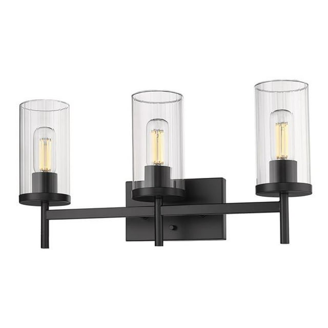 Golden Lighting 7011-BA3 BLK-CLR Winslett 3 Light Bath Vanity in Black with Ribbed Clear Glass Shade