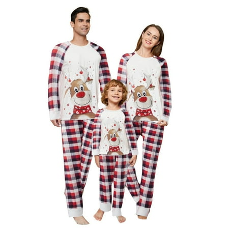 

BULLPIANO Family Matching Christmas Pajamas for Adults Kids Toddler Baby Deer Print Fawn Sleepwear Cotton Holiday Pjs Men Women 2 Peices Set
