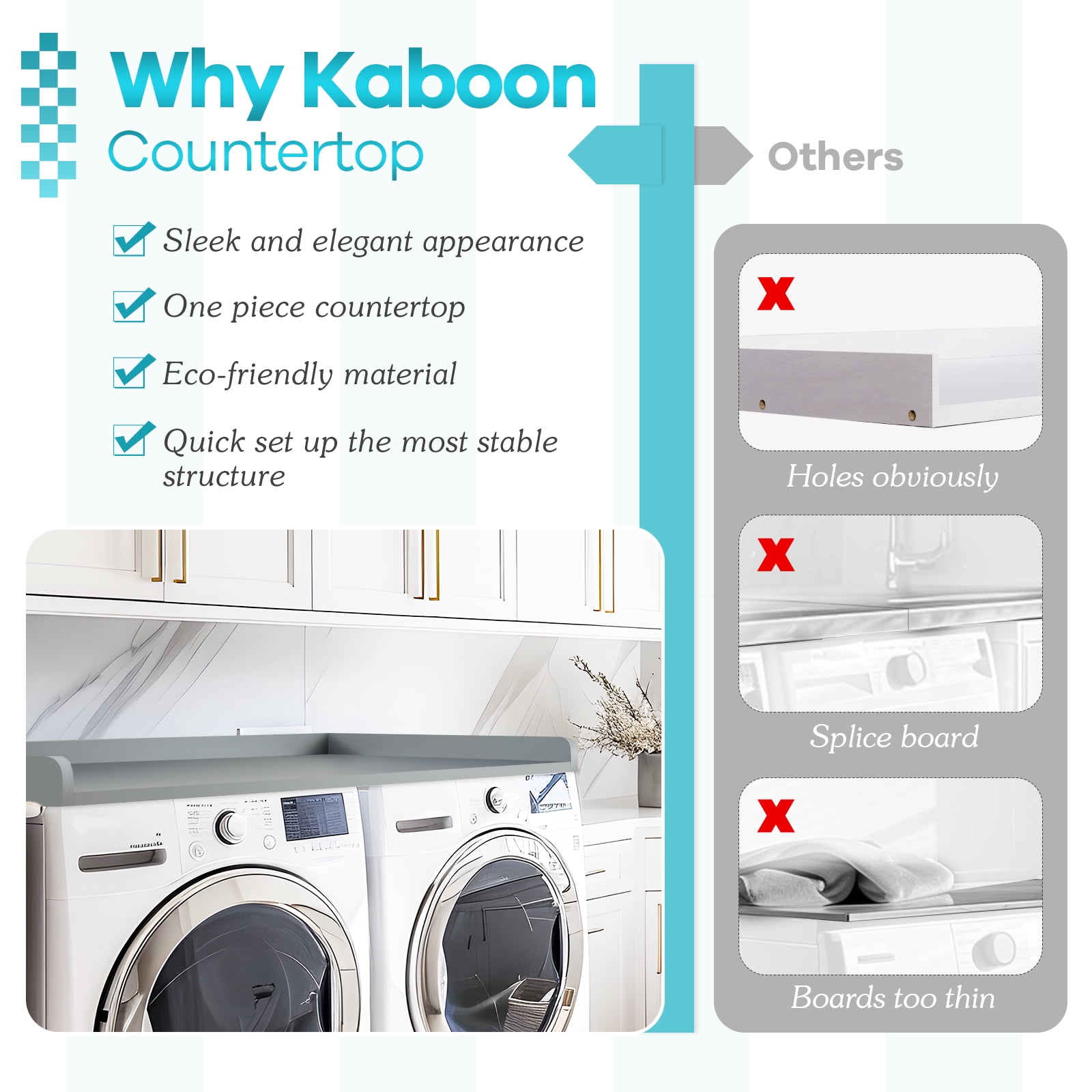 Kaboon Washer Dryer Countertop with Edge Rails, 28" x 58", Grey