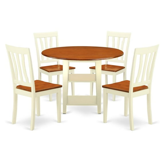 East West Furniture Sudbury 5-piece Wood Dining Set with Round Table in Cherry