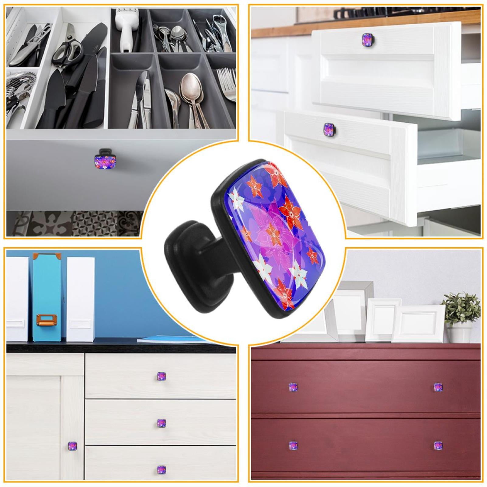 4 Pcs Cabinet Handle Drawer Pulls Blue Floral Flower Knobs with Screws Square Furniture Office Cabinet Knob Decoration