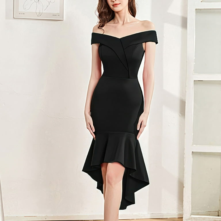 Brnmxoke Womens 2025 Summer Off The Shoulder Dress Elegant Ruched Bodycon Sleeveless Ruffle Cocktail Party Maxi Dresses Black,L - Walmart.com Brnmxoke Womens 2025 Summer Off The Shoulder Dress Elegant Ruched Bodycon Sleeveless Ruffle Cocktail Party Maxi Dresses Black,L - Walmart.com