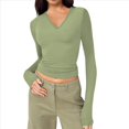 thumbnail image 1 of Camisas de Larga de Moda para Mujer, Blusas de Otoño con Cuello en V, Ajustadas y Recortadas, Conjuntos Y2K. Verde XL, 1 of 7