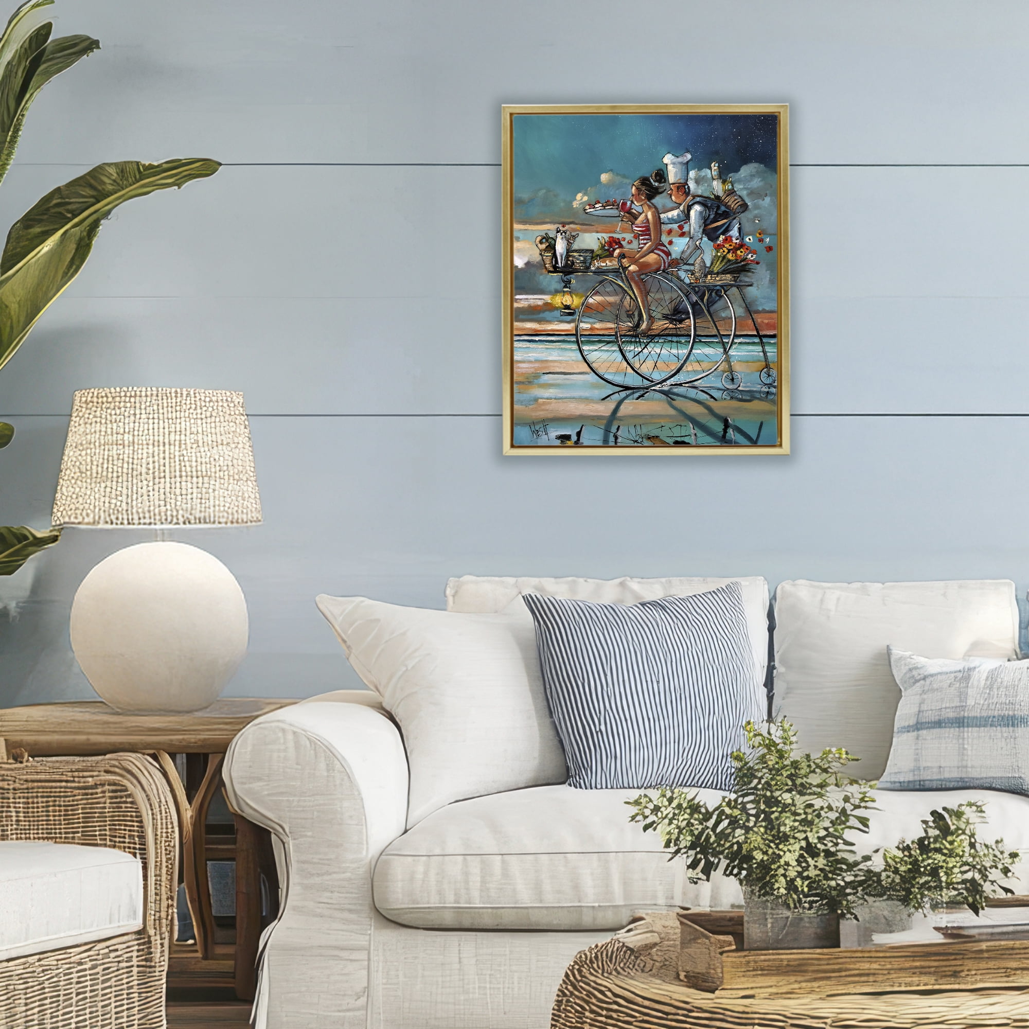 Stupell Industries Zaan's Dream Seaside Bicycle Ride Gold Framed Floater Canvas Wall Art, design by Ronald West