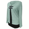 thumbnail image 5 of Htigea Women's 2 in 1 Shirts Trendy Color Block Crew Neck Long Sleeve Tunic Tee Casual Fall Tops Green XL, 5 of 7