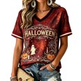 thumbnail image 2 of Halloween Shirts for Women Happy Halloween V Neck Cute Pumpkin Ghost Short Sleeve Tops for Women Party Holiday Women's T-Shirts Wine XXL, 2 of 4
