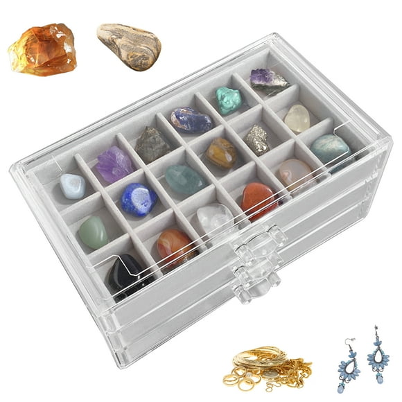 Rock Display Case 3 Drawers Rock Collection Box 54 Grids Rock Collection Display Case Clear Crystals Display Case Durable Gemstone Display Case Rock Storage Case for Kids Rocks 9.33×6.1×4.25 in