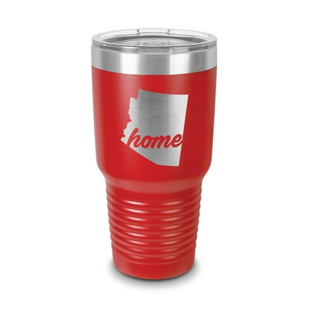 

Arizona Home Tumbler 30 oz - Laser Engraved w/ Clear Lid - Stainless Steel - Vacuum Insulated - Double Walled - Travel Mug - state shaped az love raised - Red